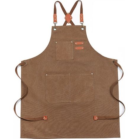1 Stück Braune Denim-schürze Mit Verbesserten, Wasserdichten Gekreuzten Trägern, Verstellbare Denim-schürze Mit Taschen Und Gekreuzten Trägern