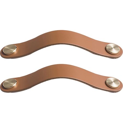 Set Aus 4 Schrankgriffen Aus Messing Und Braunem Leder, 190 Mm Lang, Mit Schrauben Für Schränke