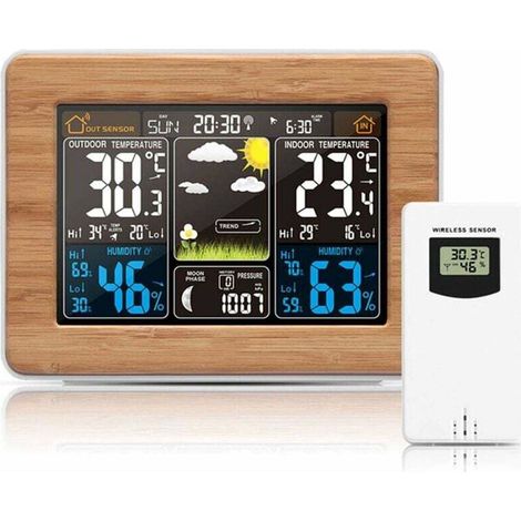 Kabellose Wetterstation Mit Barometer, Wettervorhersage Und Alarmfunktion, Mehrfarbiger Bildschirm, Multifunktionale Uhr, Innen-/außen-hygrometer