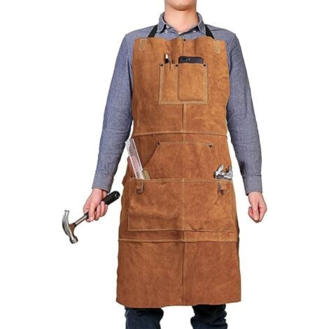 Leder-schürze Für Zimmerleute Von Crediri, Arbeitsschürze Mit 6 Werkzeugtaschen, Unisex Schweißerschürze, Hitzebeständige Und Feuerhemmende Werkstatt-schürze, Verstellbare Größe Von M Bis Xxl