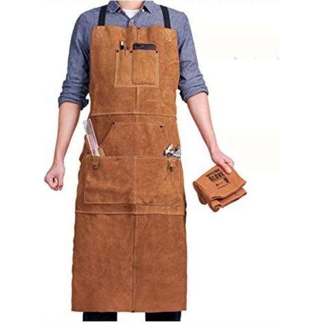 Schweißer-schürze Mit 6 Taschen, Hitzebeständige Feuerfeste Arbeitsleder-schürze, Verstellbare Schreiner-schürze Für Herren Von M Bis Xxxl, Perfekt Für Schmied, Mechaniker, Werkstatt