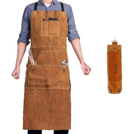 Schweißer-schürze Mit 6 Taschen, Hitzebeständige Feuerfeste Arbeitsleder-schürze