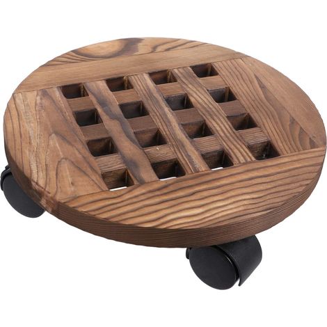 Rundes Blumenuntersetzer-tablett Aus Karbonisiertem Holz, 30 Cm Durchmesser, Mobiler Blumenständer Mit Rollenbasis, 2 Stück
