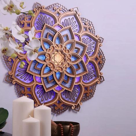 Mandala Yoga Zimmer Nachtlicht, Mandala Wandapplikation Mehrschichtig Laser Geschnitten Skulptur Led Elegant Mandala Hängend Mdf Paneel Lampe Dekoration (mandala)