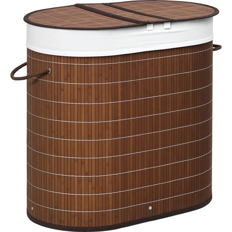 Bambus-wäschekorb, 100 L Fassungsvermögen, 2 Fächer, 62,5 X 37 X 60,5 Cm, Braun