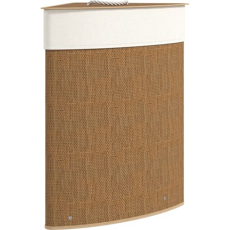 Geflochtener Bambus-eckwäschekorb, 55 Liter, Stoffbeutel, Metallrahmen, Braun