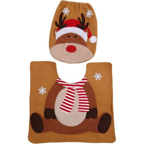 Weihnachtliches Set Aus Wc-sitzbezügen Und Badezimmermatten, Badematte Mit Rentiermotiv, Toilettenbodenmatte, 2 Paare