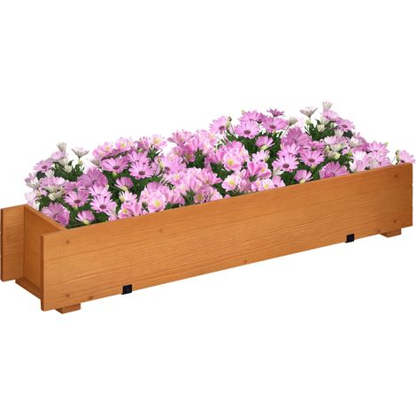 Rechteckiger Blumenkasten Aus Holz, Quadratischer Pflanzkübel Zum Aufhängen Mit 2 Haken, 91 X 18 X 16,5 Cm, Braun
