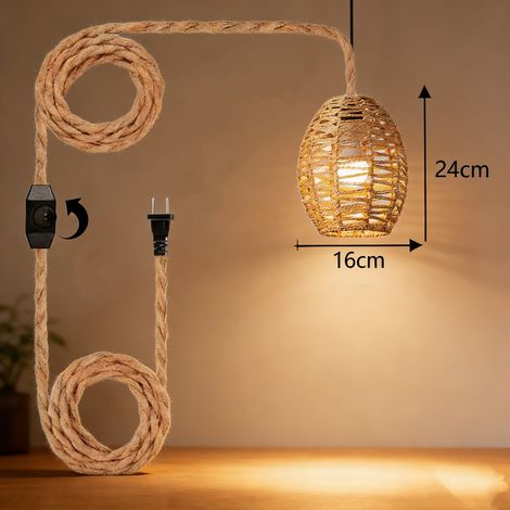 Rotin Hängeleuchte Bohème Hängelampe Braun Höhe Korb Verstellbar Lampe E27 Schlafzimmer Wohnzimmer Bauernhaus Kronleuchter