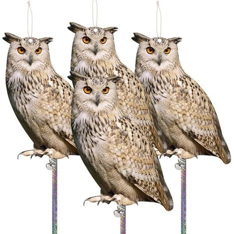 Vogelscheuche Gegen Krähen Und Tauben, Taubenabwehr, Eule Gegen Tauben, Vogelabwehr, Taubenrepellent Mit Reflektierendem Anti-tauben-band Für Balkon, Bauernhof Und Garten, 4er-set