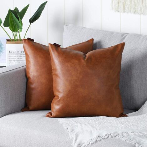 2er-set Moderne Dekorative Outdoor-kissenbezüge Aus Massivem Kunstleder Für Schlafsofa, 40 X 40 Cm, Braun