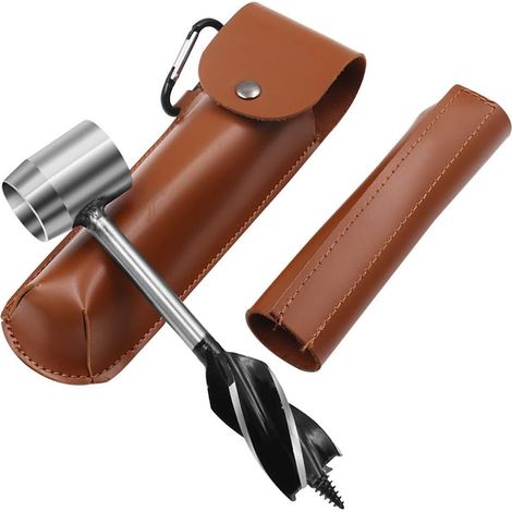 Manuelle Bushcraft-überlebensbohrer, Handbetriebenes Holzbohrwerkzeug Mit Lederetui Für Camping, Wandern Und Trekking (braun)