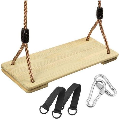 Holzschaukel Für Kinder Und Erwachsene - Sitz Mit Verstellbarem Hanfseil - Outdoor-swing