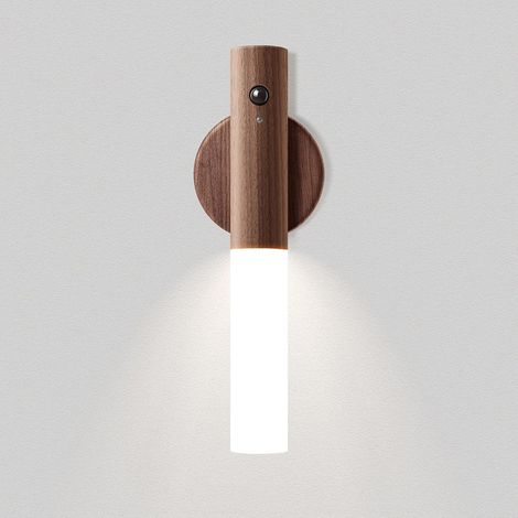 Innen-wandleuchte Aus Holz Mit Led-nachtlicht, Batteriebetrieben, Tragbare, Kabellose, Wiederaufladbare Wandleuchte Mit Induktion Und Magnet Für Treppen, Flur Und Haushalt (braun)