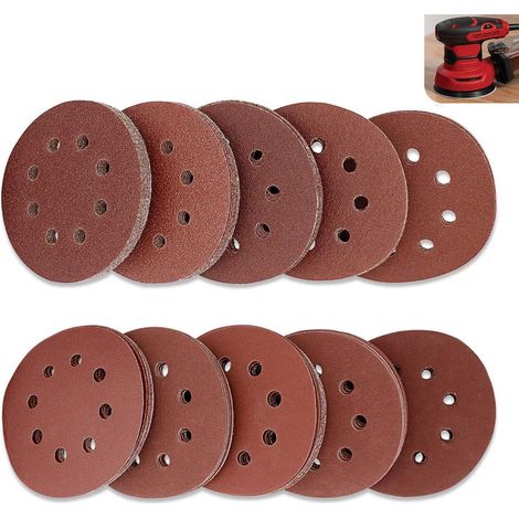 Satz Von 100 Schleifscheiben, Schleifpapier 125 Mm, Nylon-klettverschluss Für Exzenterschleifer, Schleifscheiben Mit Körnungen 40/60/80/100/120/180/240/320/400/800 (10 Pro Körnung)