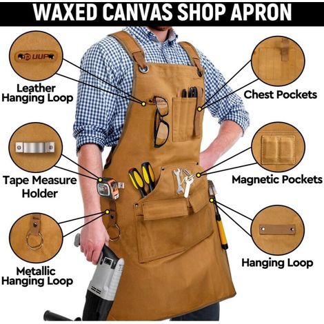 Arbeitsschürze Aus Holz Für Herren, Werkstatt-schürze Aus 567 G Schwerer Canvas Mit 9 Werkzeugtaschen, Robuste Schürze Für Tischler, Schreiner Und Schmiede, Ideales Geschenk Für Männer, Verstellbare G