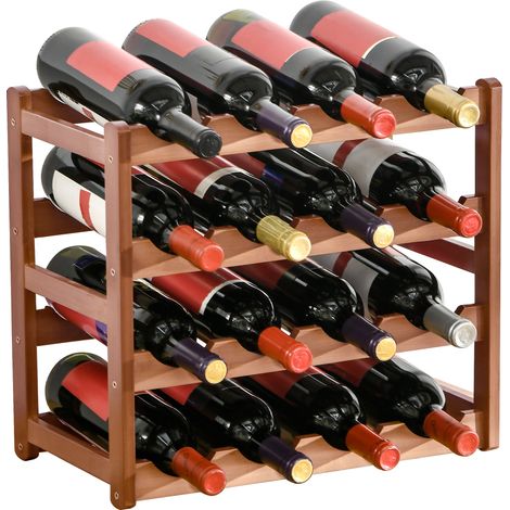 4-stufiges Weinregal Aus Bambu Für 16 Flaschen, Maximale Traglast 75 Kg, 43 X 23,5 X 38 Cm, Braun