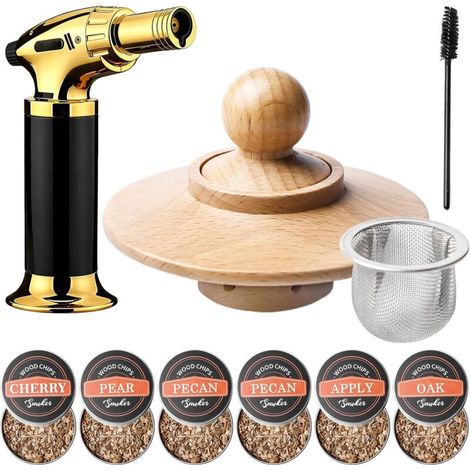 Cocktail-räucher-set, Whisky-räucher-set Mit Licht, 6 Holzspäne Und Reinigungswerkzeuge, Modisches Whisky-räucher-set, Cocktail-zubehör, Geschenk Für Vater, Ehemann Und Liebhaber