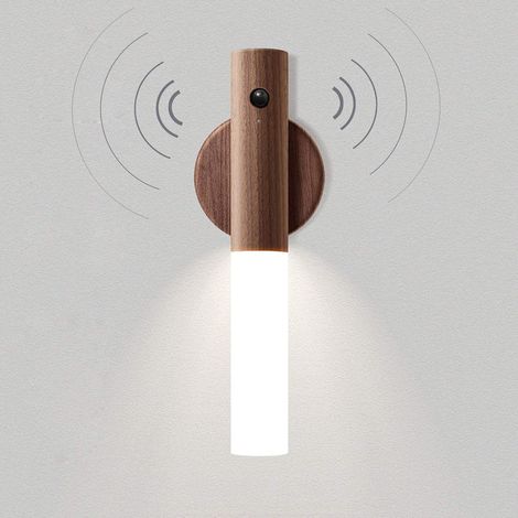 Led-wandleuchte Aus Holz, Kabellose Nachtlicht Mit Bewegungsmelder, Tragbare Vintage-schrankleuchte, Usb-aufladbare Magnetische Bettlampe