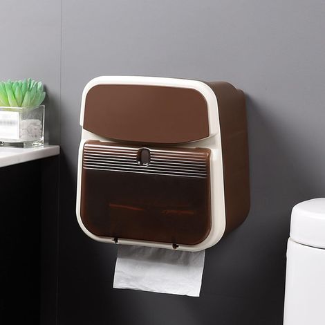 Selbstklebender Toilettenpapierhalter Mit Schublade Und Regal, Wasserdichter Toilettenpapierspender Für Das Badezimmer, Braun