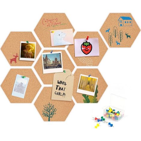 Korktafel, 8 Selbstklebende Kork-pinnwände, Hexagonale Korktafel Mit Reißzwecken – Zum Aufhängen Von Bildern, Wanddekoration