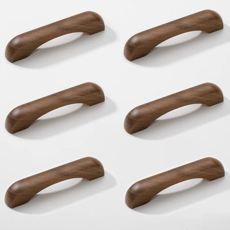 6 Stück Möbelgriffe Für Die Küche, Schubladengriffe Aus Holz Mit Schrauben, Bogenförmige Griffe Für Schränke, Küchenmöbel Und Schubladen Sowie Möbelgriffe (6, Walnussholz, Lochabstand: 96 Mm)