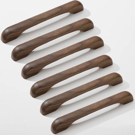 6 Stück Möbelgriffe Für Küche, Holzschubladengriffe Mit Schrauben, Bogenförmige Griffe Für Schränke, Küchenmöbel Und Schubladen Sowie Möbelgriff (6, Walnussholz, Lochabstand: 160 Mm)