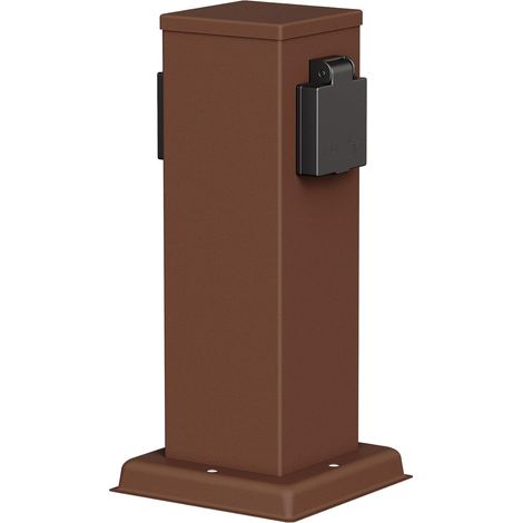 De Garten Colonne De Prises De Courant Pour L'Extérieur, Ip44, 2x, Acier Inoxydable, Brun, Carré, 27 Cm