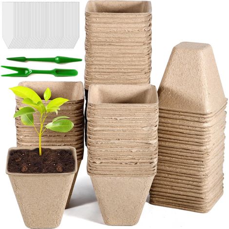 Anzuchttöpfe 8 Cm, 202 Stück Set Aus Fasertöpfen, Umtopftöpfe Mit Etiketten Und Werkzeugen, Torffrei, Ohne Umpflanzen, Für Gewächshaus, Garten, Gemüse- Und Blumenaussaat