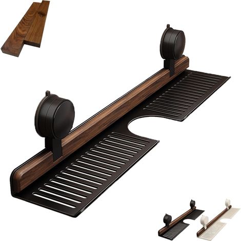Sauna-raumregal Aus Nussbaum, Bohrenfreie Ablage Für Waschbecken Und Frisiertisch, Duschkorb Mit Saugnäpfen Aus Aluminium (m Schwarz)