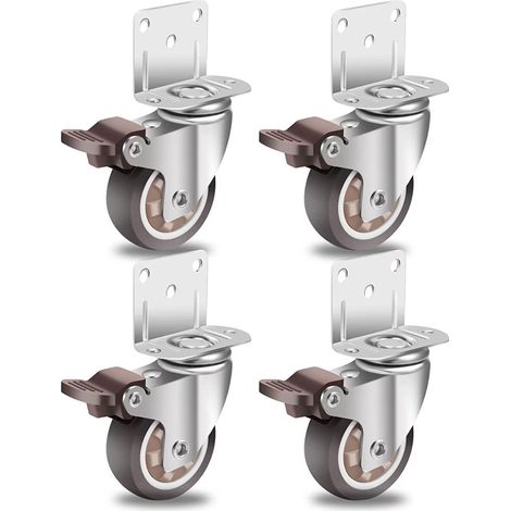 50mm Möbelrollen Mit 4 Bremsen, L-montageplatte, Schwerlastrolle Bis Zu 270kg, Gummirollen Für Alle Böden, Möbel, Regale, Spielzeugkisten, 4er-set