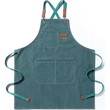 Kochschürze, Gartenschürze Aus Baumwollstoff Mit Großen Taschen Für Männer Und Frauen, Küchenschürze, Robuste Verstellbare Gartenschürze - Grün