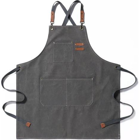 Schürze, Gartenschürze Aus Baumwollstoff Mit Großen Taschen Für Männer Und Frauen, Küchenschürze, Robuste Verstellbare Gartenschürze - Grau