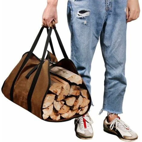 Große Feuerholz-tragetasche, Canvas-log-träger, Wasserbeständige Feuerholz-tasche, Faltbares Kaminzubehör, Ideal Für Holzöfen, Camping, Strand (braun)