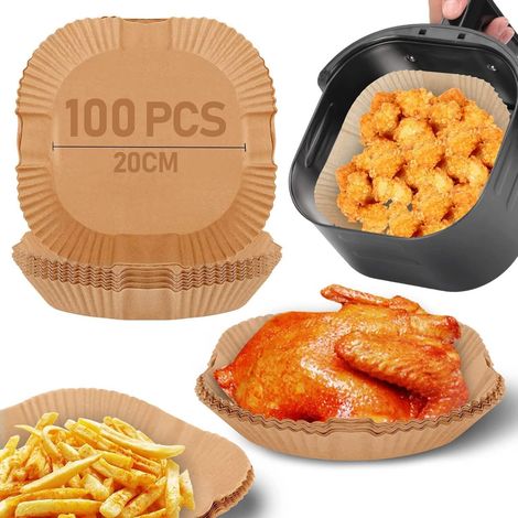 Quadratisches Pergamentpapier Für Heißluftfritteuse, 20 Cm, 100 Stück Einweg-backpapierblätter, Wasserdichte, Antihaftende Backpapierunterlagen Für 3-4 L Heißluftfritteusen