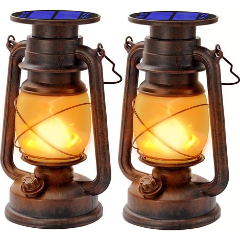 Solarleuchten Für Außenbereich, Led-sturmlaterne Mit Flammeneffekt, Dekorative, Wasserdichte Retro-led-laterne Für Garten, Wege Und Landschaftsgestaltung (2er-pack) [energieeffizienzklasse A+++]