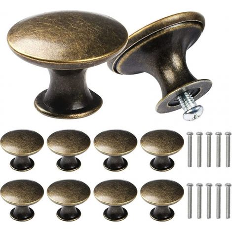 10 Stück Antike Runde Schubladengriffe, 30 Mm Möbelknöpfe Aus Bronze Für Schränke Und Kommoden Mit Schrauben
