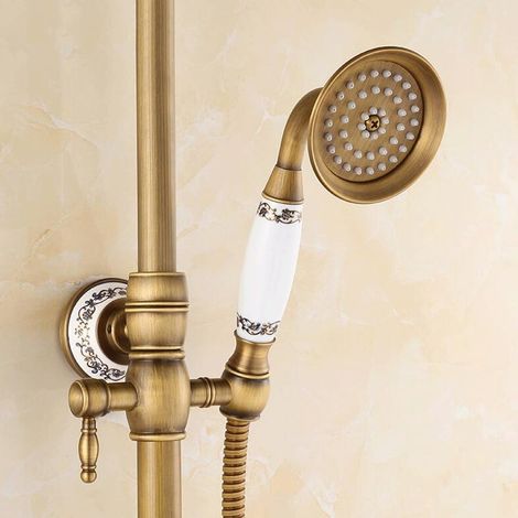 Handbrausekopf Aus Keramik Mit Silikon-wasserauslass Und Kupferdüse, Druckerhöhend, Mit Waschbarem Schlauch, Für Badezimmer Und Hotels, Bronze, Internationales G1/2-normgewinde