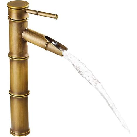 1 Retro-wasserhahn Aus Bronze (30,8 X 10,2 Cm), Installation Auf Bambus-theke, Komplett Aus Kupfer, Küchenarmatur, Badezimmer, Hotelwaschbecken