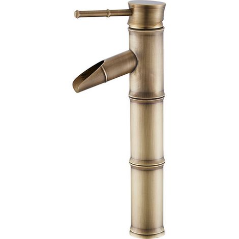 Hoher Bambuswasserhahn, Einhebeliger Kaskaden-waschbeckenwasserhahn, 3-wege-wasserhahn (hoch, Antik)