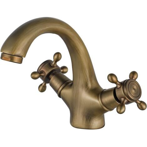 Vintage Waschtischmischer Aus Messing – Retro Waschtischarmatur – Zweigriff-waschtischarmatur – Badarmatur – Nostalgische Gebürstete Mischarmatur Für Das Badezimmer