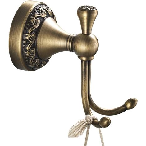 Antik Designter Doppelhaken Aus Hochwertigem Messing Für Bademantel, Badezimmer Und Wc, Skulptierter Sockel, Platzsparender Doppelter Kleiderhaken In Bronze Für Den Eingangsbereich