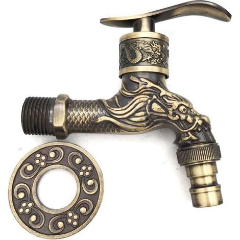 Retro-wandhahn, G1/2 Außenhahn Für Garten, Antiker Hahn Mit Drachenskulptur, Vintage Wandhahn Für Küche, Bad, Garten Und Waschmaschine (bronze)