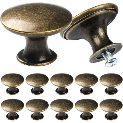 Vintage-chic Schrankschalter, Antike Küchenschrankgriffe, Runde Möbeltürknöpfe, Bronze (12 Stück)