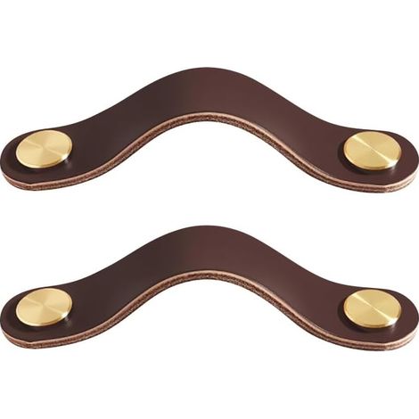2er-set Schrankgriffe Aus Messing Und Dunkelbraunem Leder, 190 Mm Lang, Mit Schrauben, Geeignet Für Schränke Und Küchen