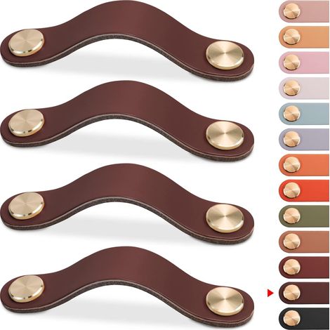 4er-set Schrankgriffe Aus Messing Und Dunkelbraunem Leder, 160 Mm Lang, Mit Schrauben, Geeignet Für Schränke Und Küchen