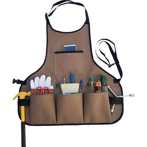 Gartengeräte-schürze, Dunkelbraun, Wasserdicht, Mit Mehreren Taschen, Arbeitskleidung, Aufbewahrung Für Den Garten.