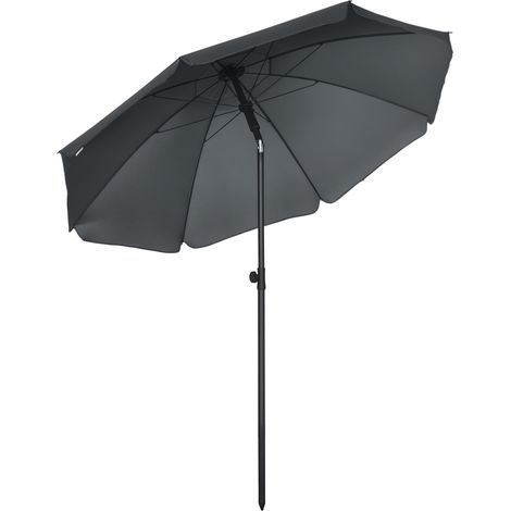 Neigbarer Strandsonnenschirm Mit Uv-schutz 50+, 8 Fiberglasstreben, Ø 180 Cm, Dunkelgrau