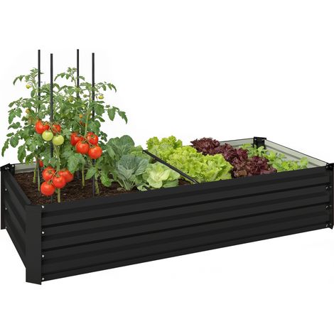 Rechteckiges Gartenbeet Aus Verzinktem Stahl, Mit Sicherheitsrand Und Offenem Boden, 150x70x30 Cm, Dunkelgrau