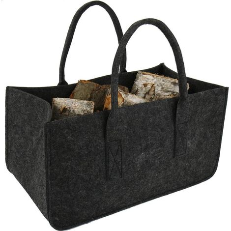 1 Stück Holzscheittasche, Filz-holzkorb, Aufbewahrungstasche Für Brennholz, Dunkelgrau, 50x25x25 Cm
